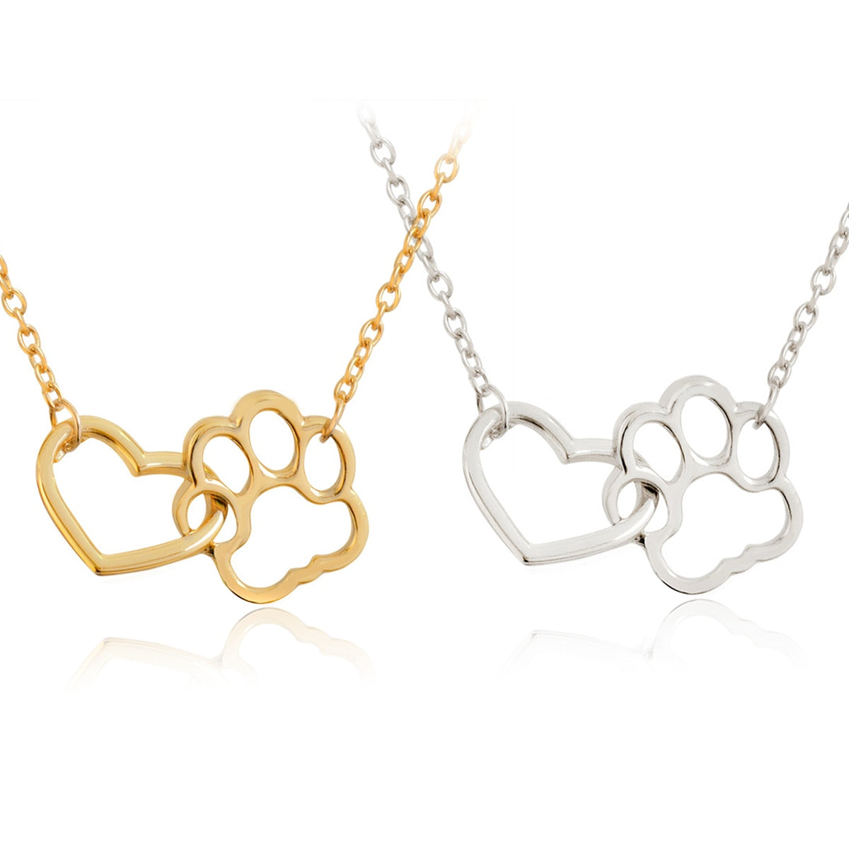 Interlocking Pet Paw and Heart Necklace