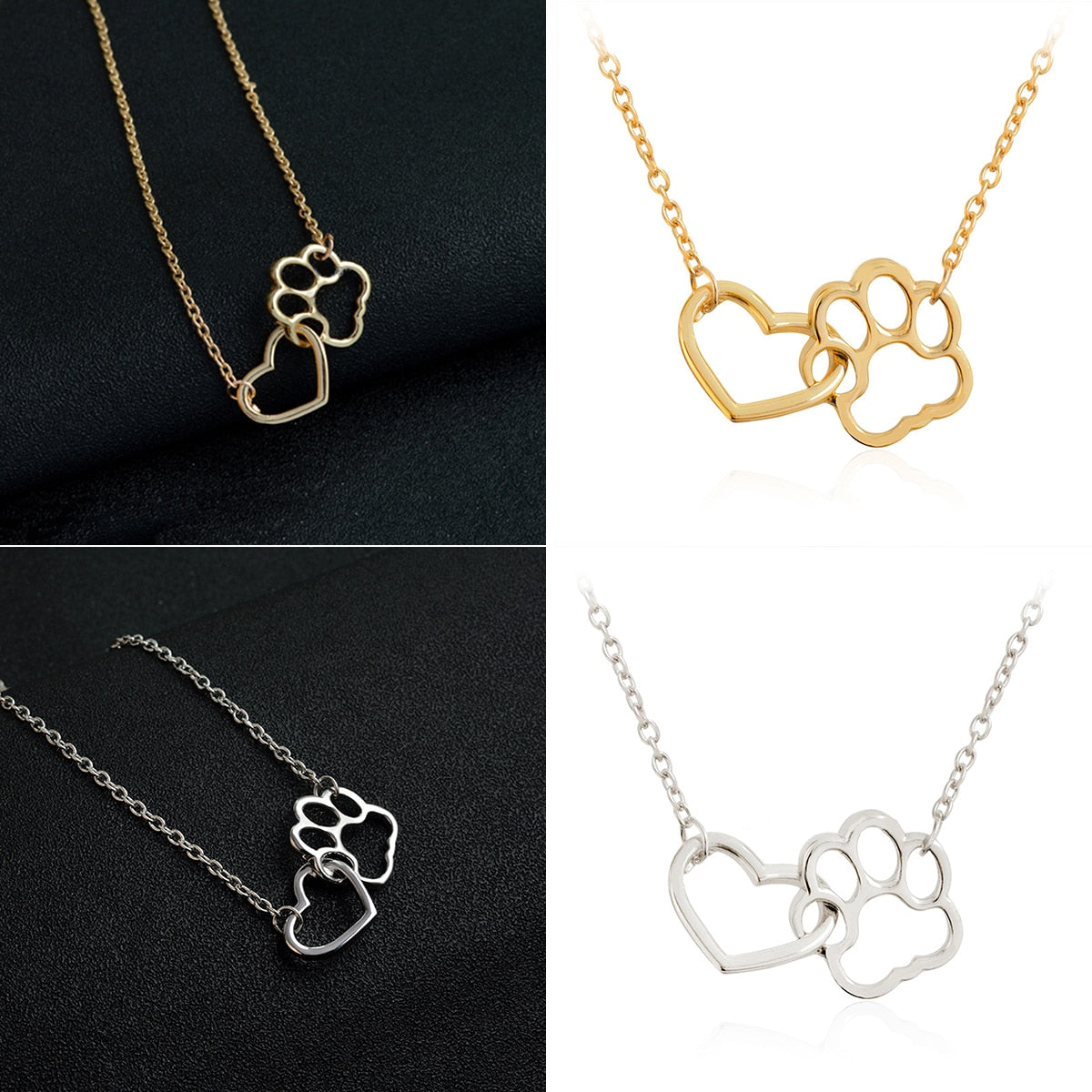 Interlocking Pet Paw and Heart Necklace