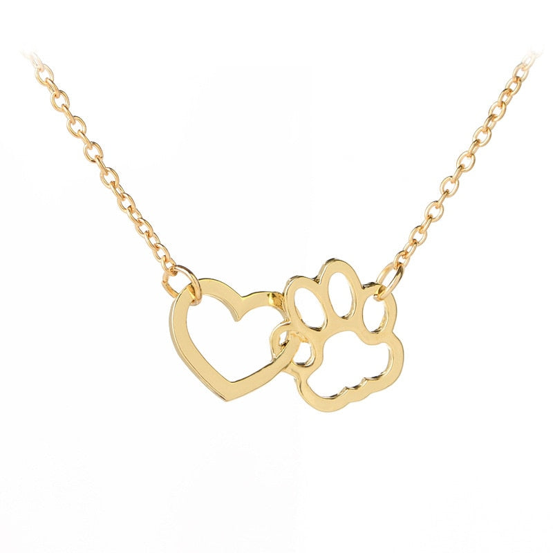 Interlocking Pet Paw and Heart Necklace