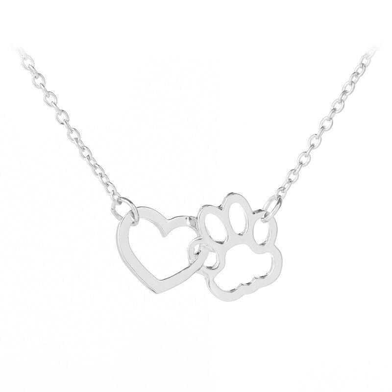 Interlocking Pet Paw and Heart Necklace