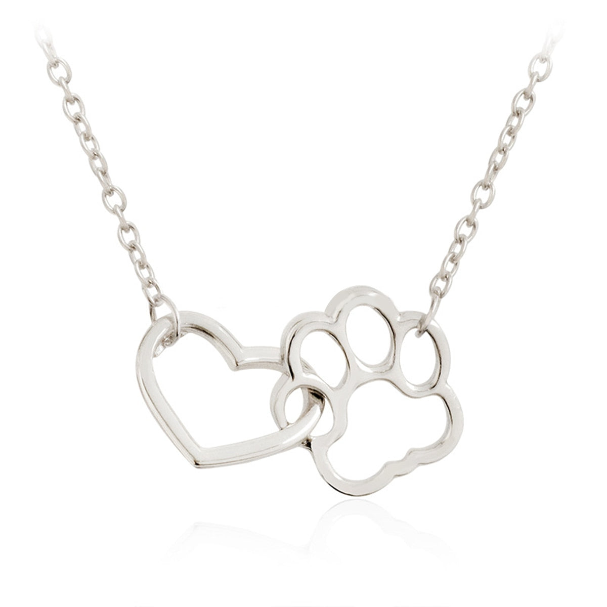 Interlocking Pet Paw and Heart Necklace