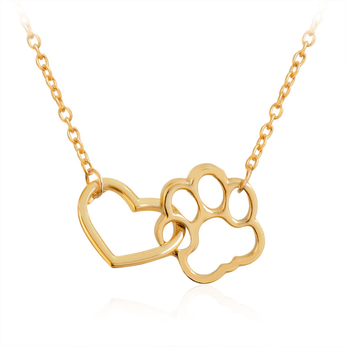 Interlocking Pet Paw and Heart Necklace