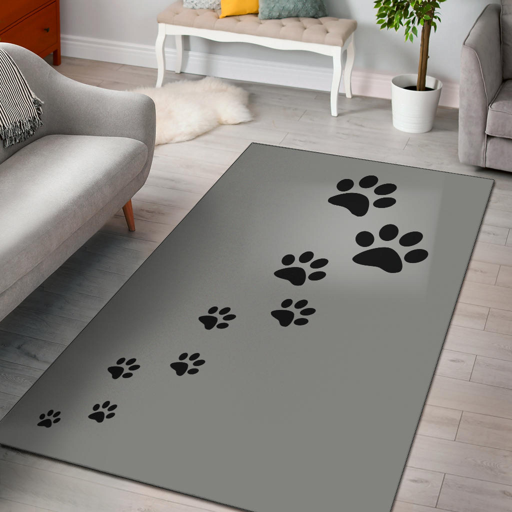 Area Rug - Grey with Black Paw Prints