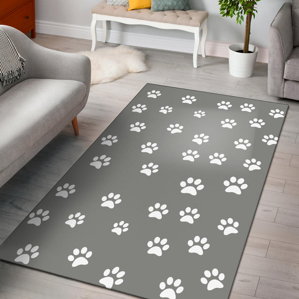 Area Rug - Grey with White Paw Prints