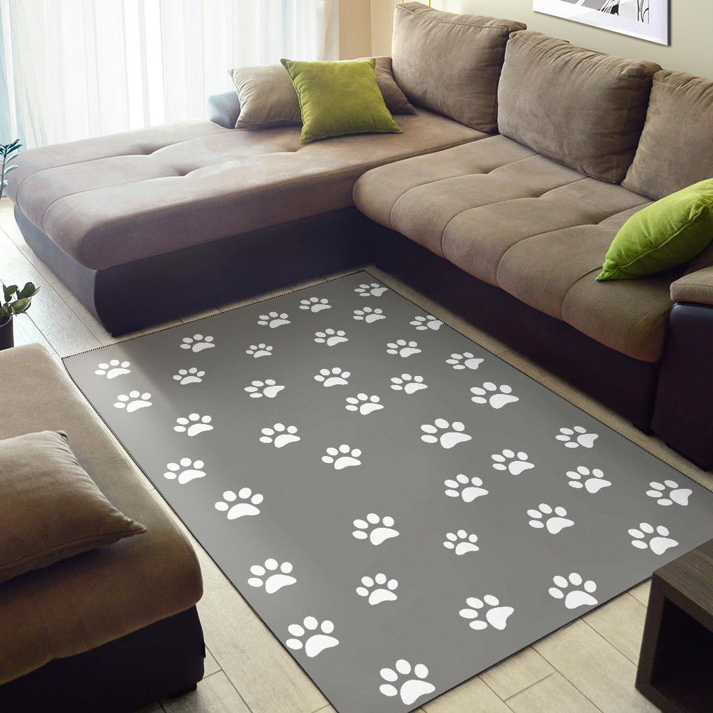 Area Rug - Grey with White Paw Prints