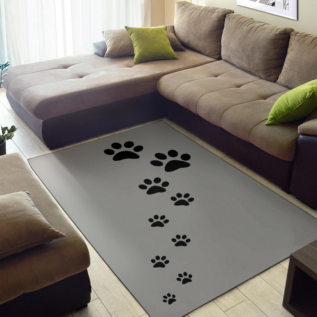 Area Rug - Grey with Black Paw Prints