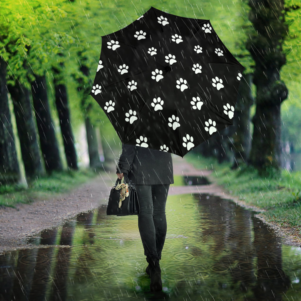 Rainy Day Paw Prints Umbrella - Black