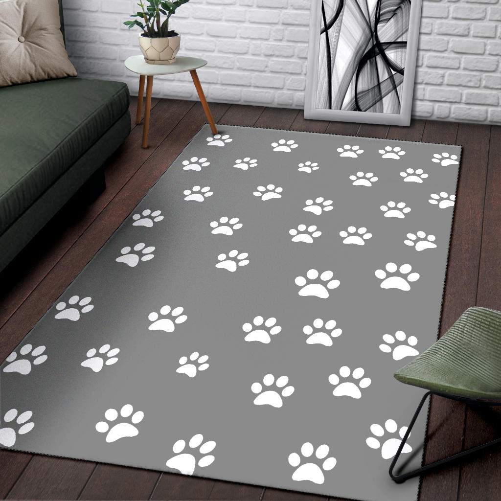 Area Rug - Grey with White Paw Prints