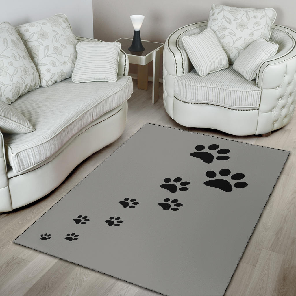 Area Rug - Grey with Black Paw Prints