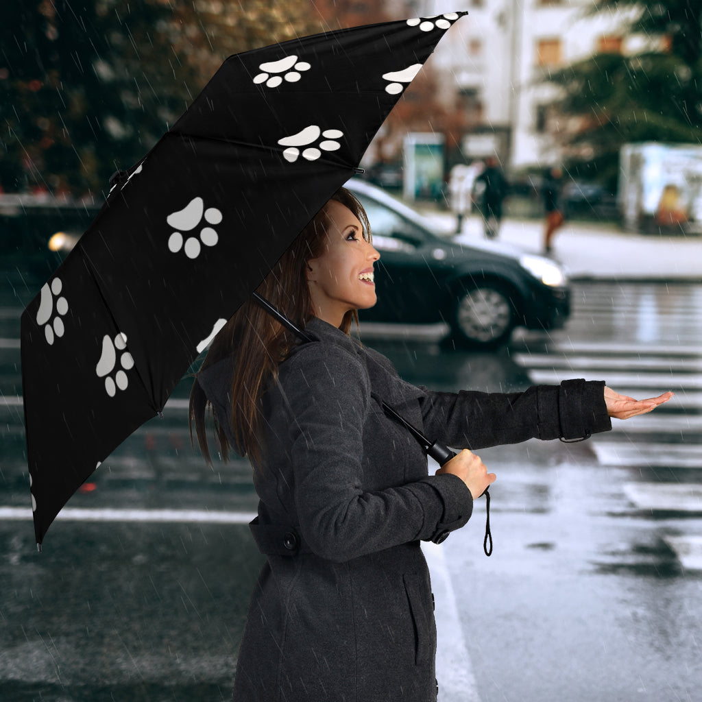 Rainy Day Paw Prints Umbrella - Black