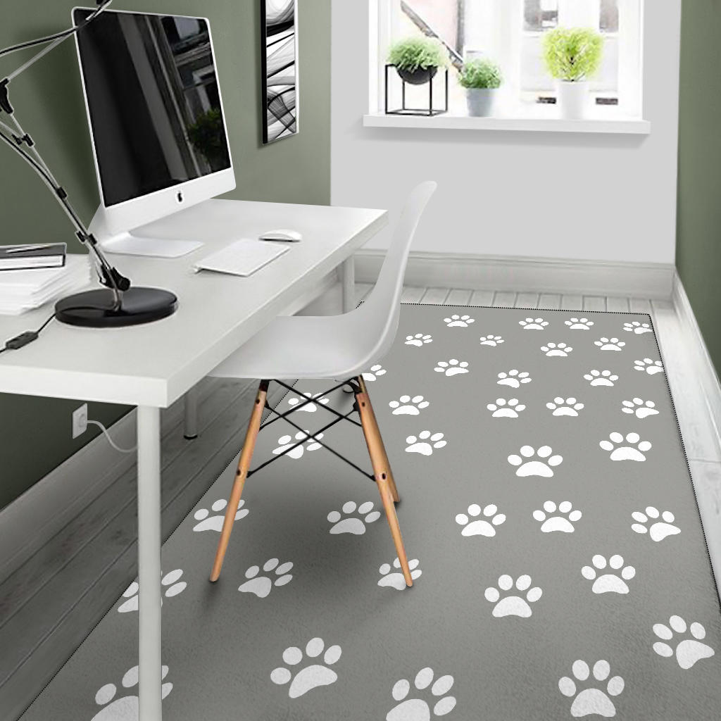 Area Rug - Grey with White Paw Prints