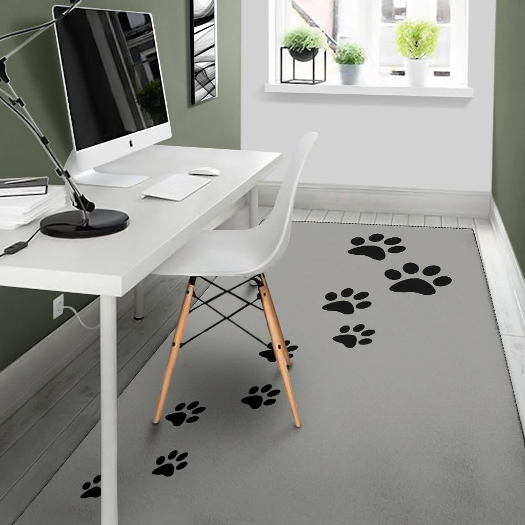 Area Rug - Grey with Black Paw Prints