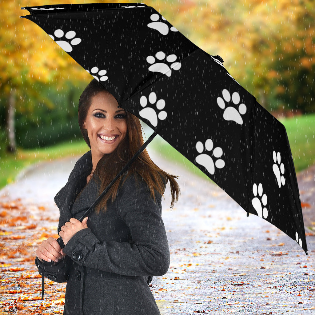 Rainy Day Paw Prints Umbrella - Black