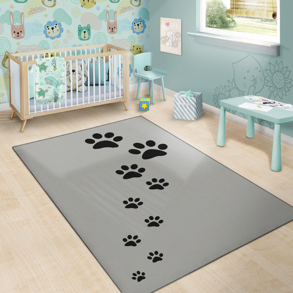 Area Rug - Grey with Black Paw Prints