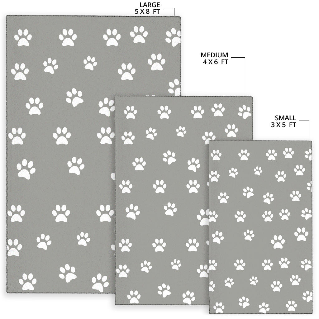 Area Rug - Grey with White Paw Prints