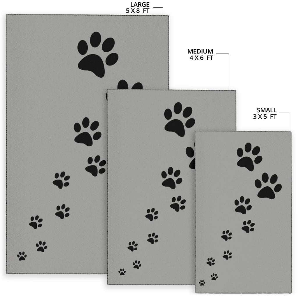 Area Rug - Grey with Black Paw Prints